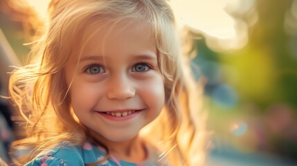 Fototapeta na wymiar a little girl with blue eyes smiles