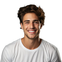 Portrait of a young man with white teeth. Advertisement of a dental clinic. Advertisement of a dentist. 