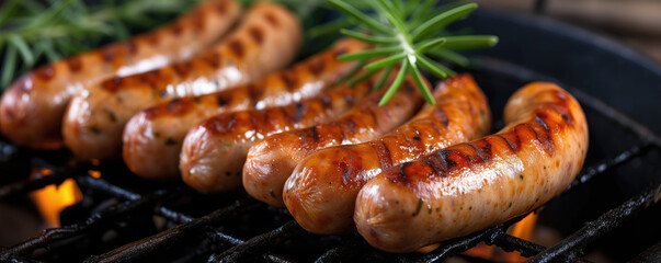 Grilled sausages - obrazy, fototapety, plakaty