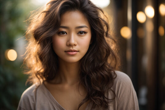 portrait of a Asian woman brown hair