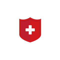 Medical health protection shield with cross. Healthcare medicine protected steel guard concept symbol. Health insurance icon. Format png