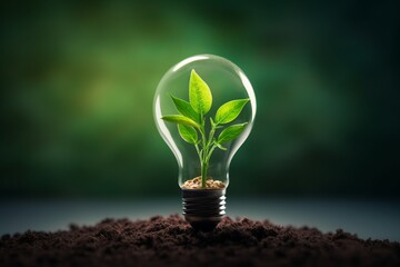 light bulb with a green sprout inside. green energy concept