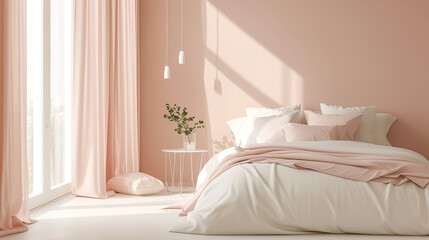 Bedroom in the Trending color of 2024. Peach tones. Bedroom design.