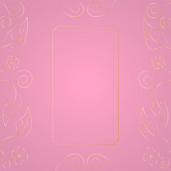 pink background with golden frame and flowers minimalism