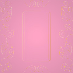 pink background with golden frame and flowers minimalism
