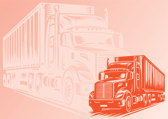 Simple stencil vector background featuring a truck with a substantial trailer