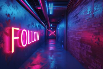 Text Follow. Neon color background 