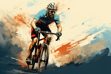 Professional road bicycle or gravel bike racer in grunge retro drawing style