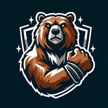 Grizzly brown bear mascot logo, gaming and sticker