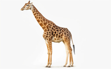 Giraffe standing isolated on white background. Generative AI