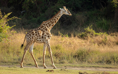Obraz premium Giraffe standing in meadow. Generative AI