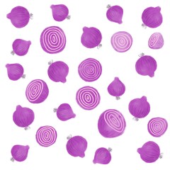 watercolor hand drawn seamless pattern with purple onion