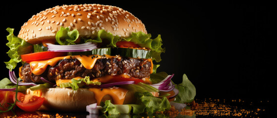 fresh burger on a dark background close-up