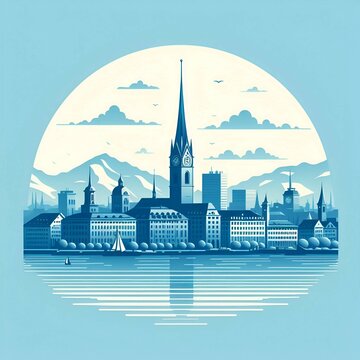 Zurich City vector blue skyline 