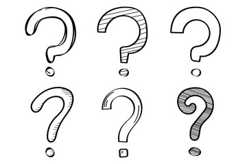 Set of six question marks scribble style