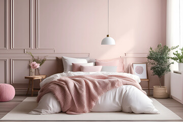 Pink bedroom living room interior design