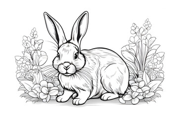 Coloring page drawing of a rabbit. Rabbit sketch. Cute bunny vector illustration design.