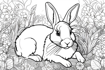 Coloring page drawing of a rabbit. Rabbit sketch. Cute bunny vector illustration design.