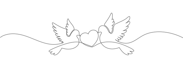 Couple of dove with love one continous line vector illustration, valentines day element design