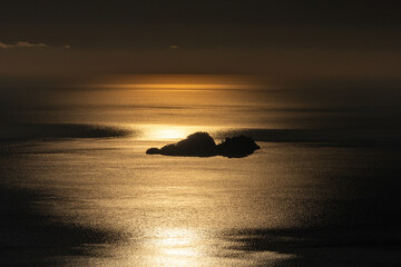 wonderful sunset from the Path of the Gods on the Amalfi Coast with a view of Li Galli islet