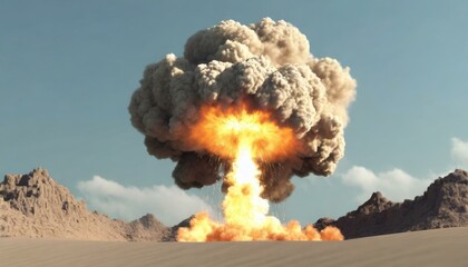 Mushroom Shaped Cloud - Atomic Bomb Explosion - Bombing of Open Area