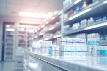 abstract blurred corridor concept background of pharmacy pharmacy product. blurred pharmacy background