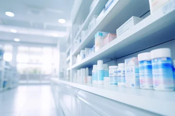 Gordijnen abstract blurred corridor concept background of pharmacy pharmacy product. blurred pharmacy background © inna717