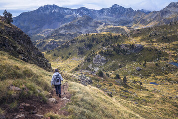Woman hiking in the Pyrenees, Andorra