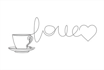 I love coffee. One continuous single line of hand drawn with cup of coffee.