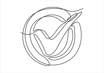 Continuous line drawing of check mark. Tick one line icon. One line drawing background. Vector illustration. Check mark black icon