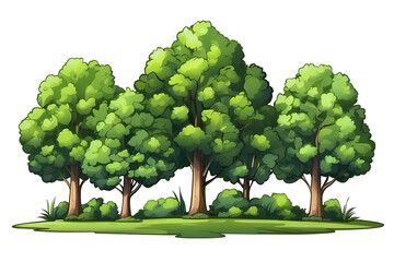 green trees with bushes and shrubs, top view for landscape design plan. 2d illustration without backgroun