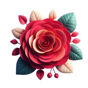 red rose with leaves floral design clip art without background 