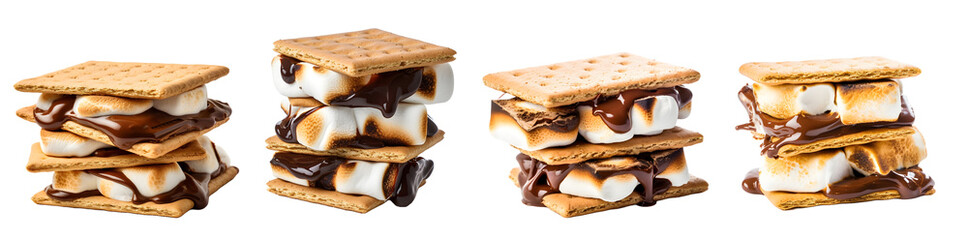 smores isolated on a transparent PNG background, white background , Generative Ai
