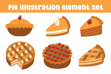 Pumpkin pie set illustration element set. Vector illustration, flat design