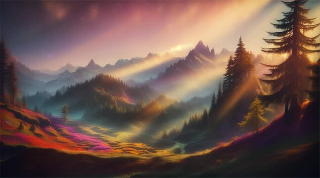 Mountain Majesty at Sunrise and Sunset: A breathtaking panorama capturing the beauty of the mountains with a vivid play of colors during sunrise and sunset