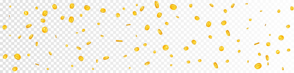 American dollar coins falling. Scattered gold USD - obrazy, fototapety, plakaty