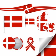 Stationery Elements Collection With Flag Denmark Design