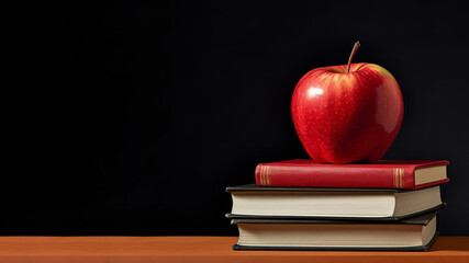 An apple on top of a stack of books. Education, knowledge idea. Back to school theme