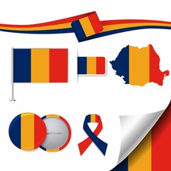 Stationery Elements Collection With Flag Romania Design