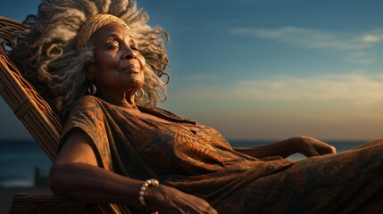 Portraits of a African woman on the beach on a sunny day.