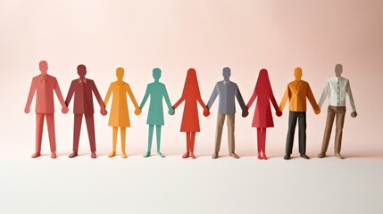 Team of paper doll people holding hands. Paper people of all colors - Powered by Adobe
