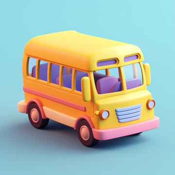 School bus 3d cute on isolate background