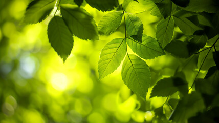 fresh green chlorophyll leaves in nature with sunlight - obrazy, fototapety, plakaty