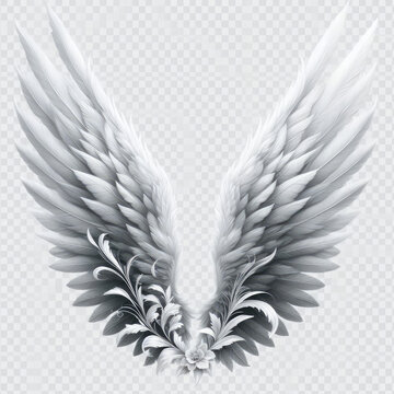 ethereal white angel wings on transparent background