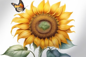Yellow flower of a sunflower on isolated background. Illustration of watercolor. Watercolor hand painting