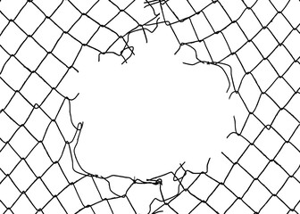 The texture of the metal mesh on a white background. Torn steel, metal mesh with holes © Gudman