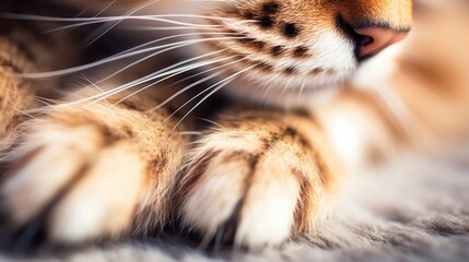 Obraz premium close-up, soft cat paws and nose. Pet love concept