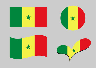 Flag of Senegal. Senegal flag in heart shape. Senegal flag in circle shape. Country flag variations