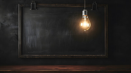 empty chalkboard with lightbulb, education creative idea and innovation