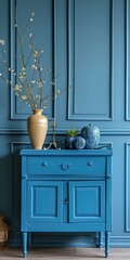 Vintage Blue Retro Cabinet in Classic Living Room Interior Design